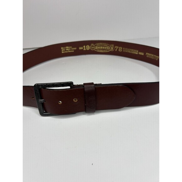 Vintage DIESEL Belt Mino01 Brown Buffalo Leather Logo Buckle Brass Size 36 - Picture 2 of 5